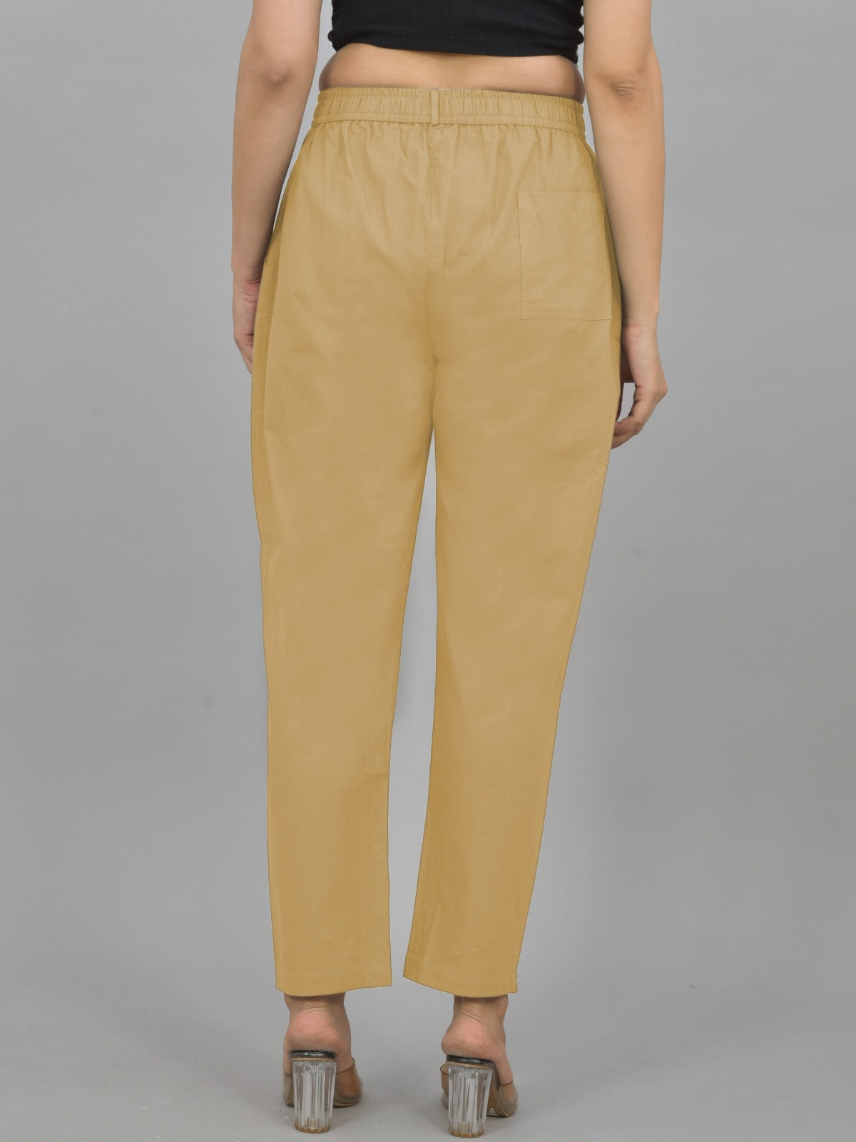 Womens Beige Regular Fit Cotton Formal Trouser