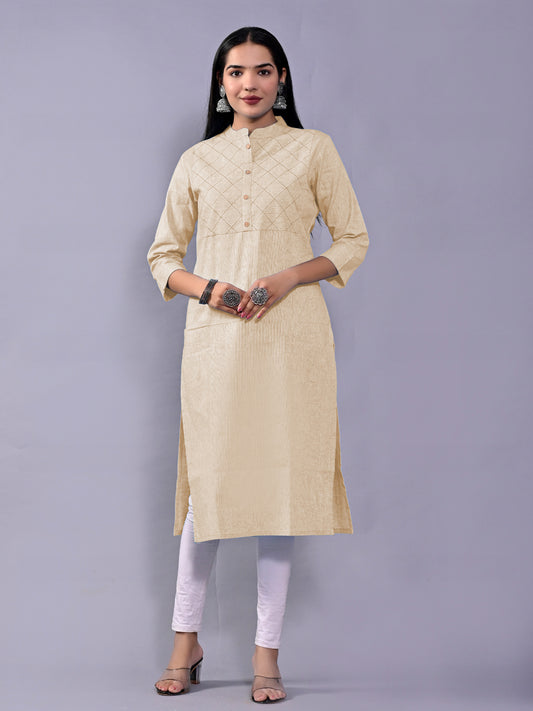 Women Solid Biscuit Woven South Cotton Kurti
