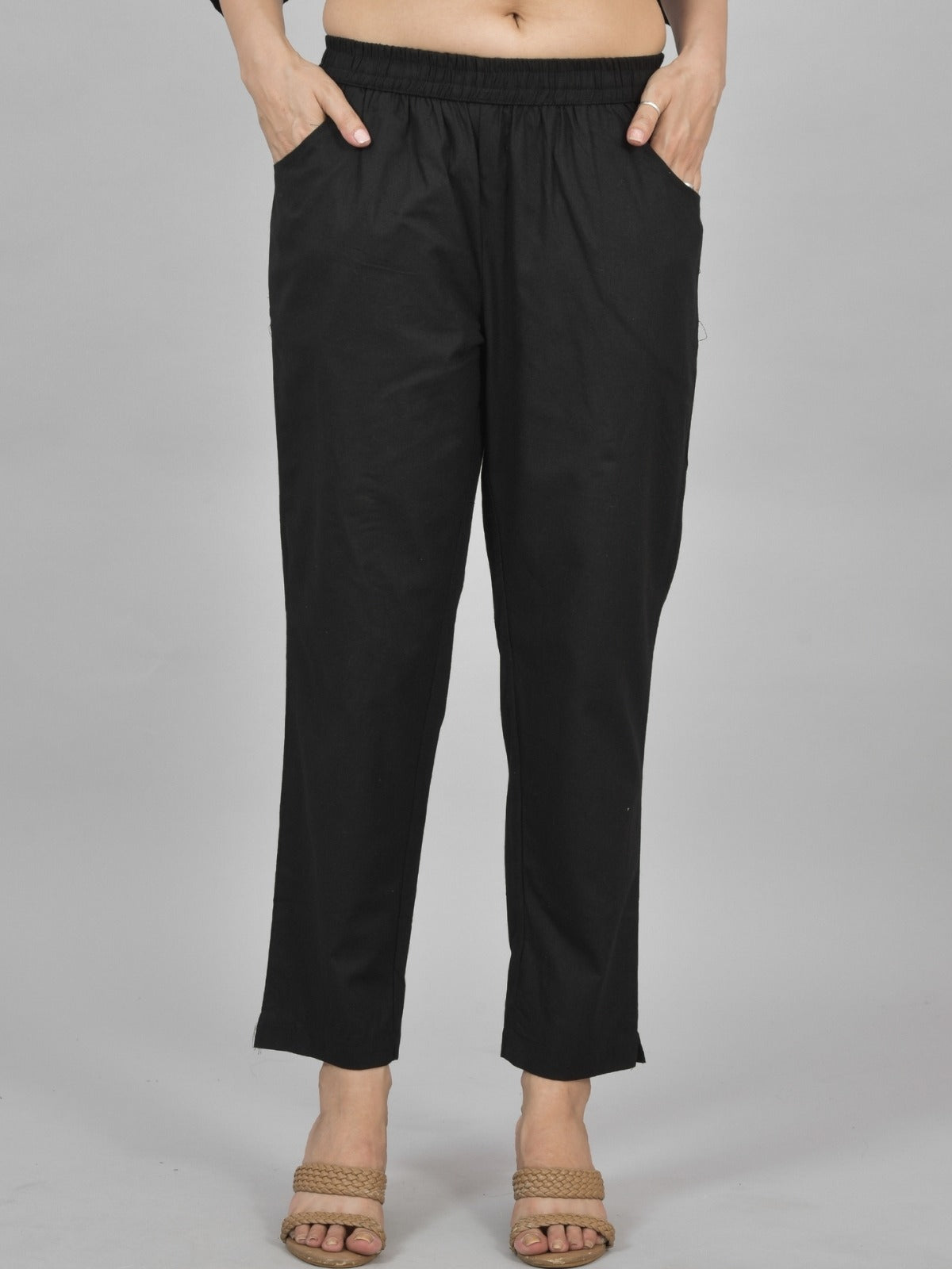Quaclo Womens Solid Black Cotton Top-Pyjama Co-Ords Set