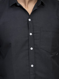 Mens Solid Black Full Sleeve Cotton Blend Shirt