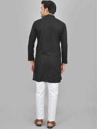 Quaclo Mens Solid Black Cotton Long Kurta