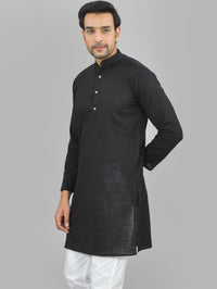 Quaclo Mens Solid Black Cotton Long Kurta