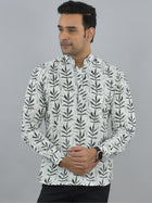 Regular Fit Black Leaf Printed Cotton Short Kurta