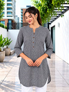 Black Mini Checks Cotton Short Kurti