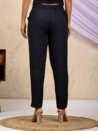 Women Regular Fit Black Rayon Trouser