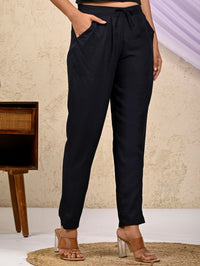 Women Regular Fit Black Rayon Trouser