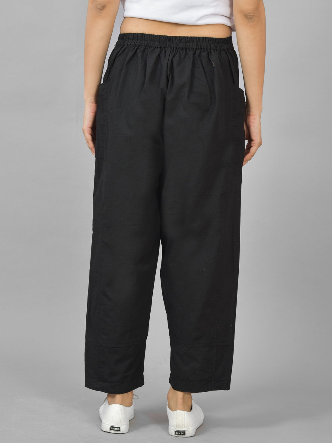 Womens Black Side Pocket Pure Cotton Straight Cargo Pant