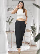 Black Half Elastic Airy Linen Cotton Pants