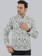 Regular Fit Black Tribal Printed Cotton Short Kurta