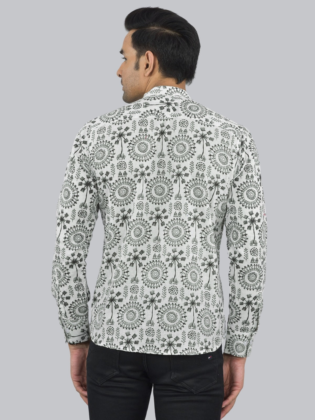 Regular Fit Black Tribal Printed Cotton Short Kurta