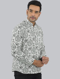 Mens Regular fit Black Tribal Printed Cotton short Kurta