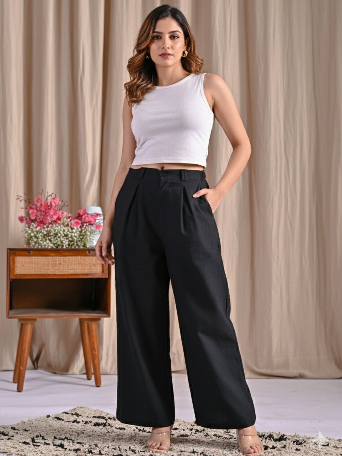 Pack Of 2 Black And Wine Women Cotton Wide Leg Pants