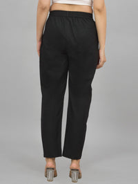 Womens Black Regular Fit Cotton Formal Trouser