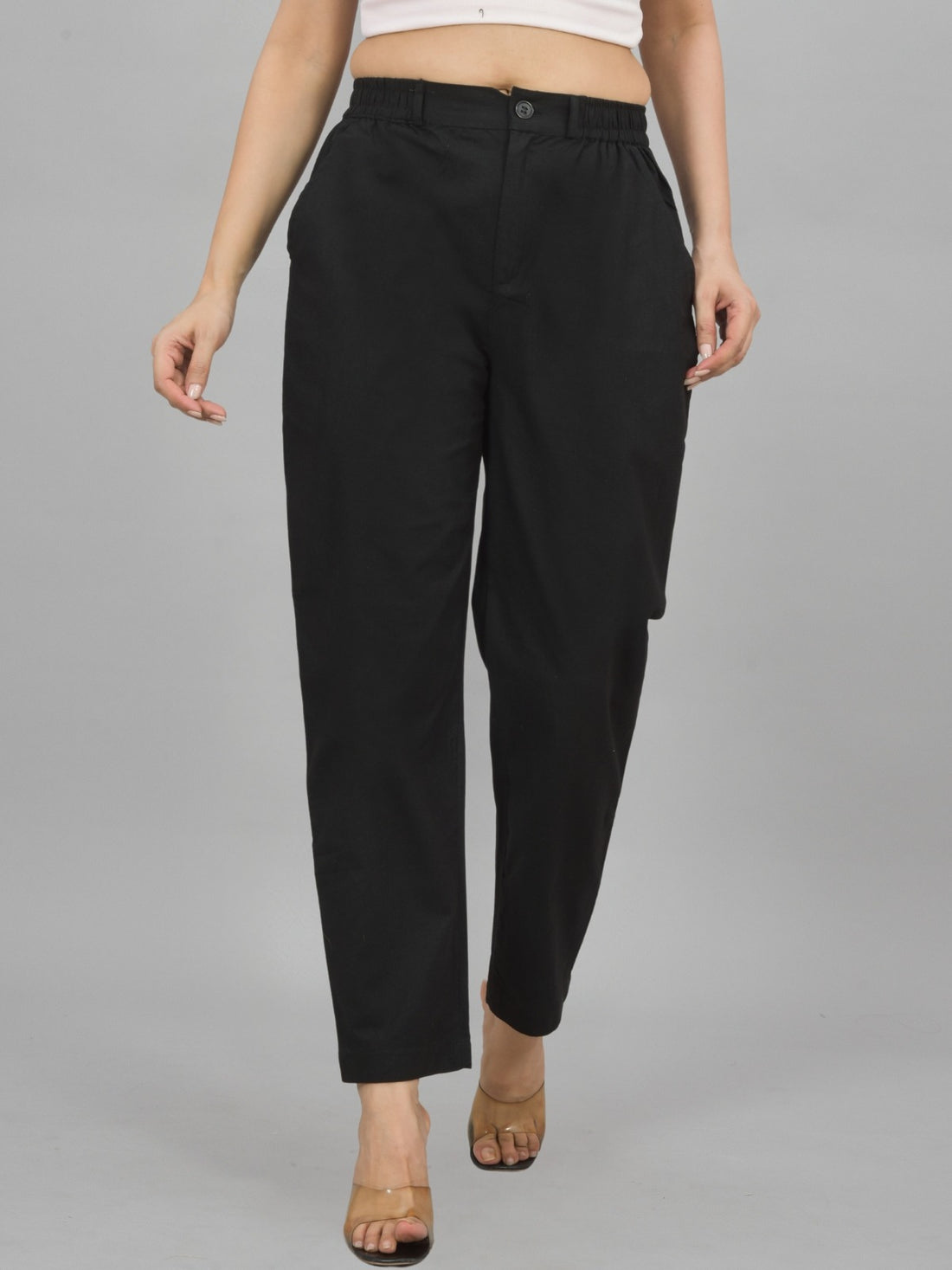 Combo Pack Of 2 Black And Melange Grey Womens Cotton Formal Pants