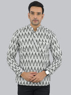Regular Fit Black Zig-Zag Printed Cotton Short Kurta