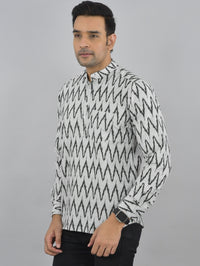 Mens Regular fit Black Zig-Zag Printed Cotton short Kurta