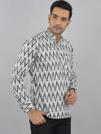 Mens Regular fit Black Zig-Zag Printed Cotton short Kurta