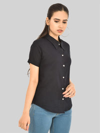 Womens Regular Fit Black Half Sleeve Cotton Shirt