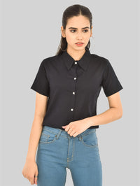 Womens Regular Fit Black Half Sleeve Cotton Shirt