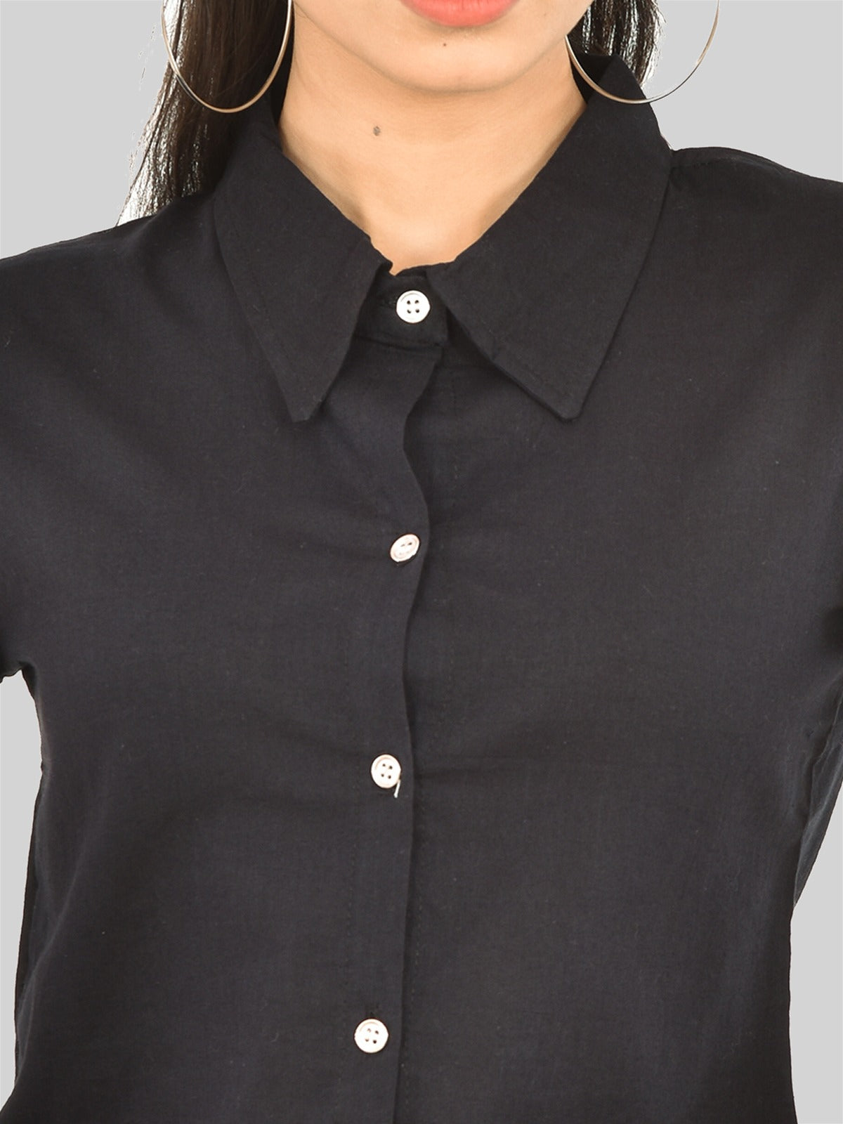 Womens Regular Fit Black Half Sleeve Cotton Shirt