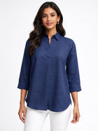 Blue Airy Linen Pleated Cotton Top