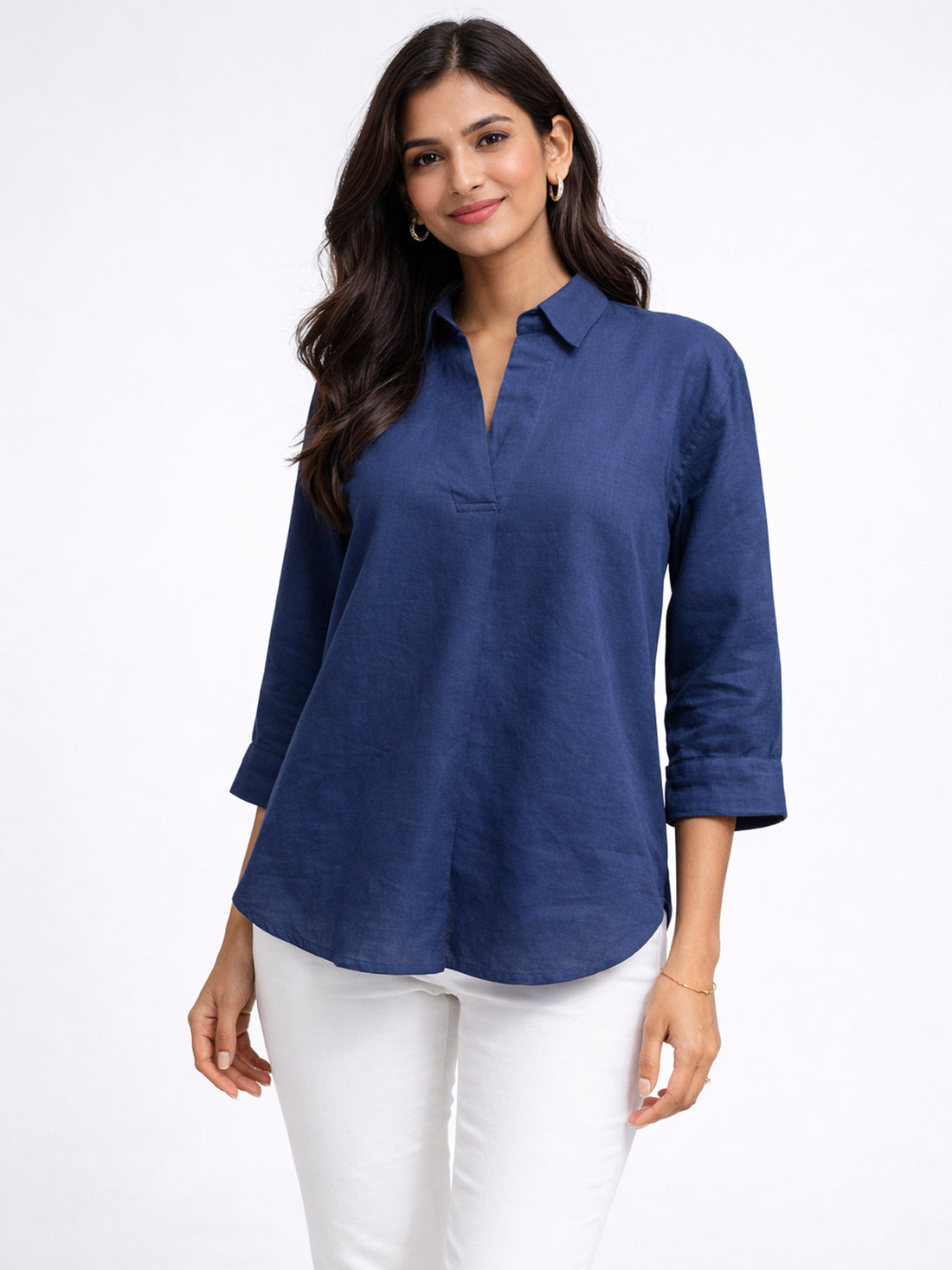 Blue Airy Linen Pleated Cotton Top