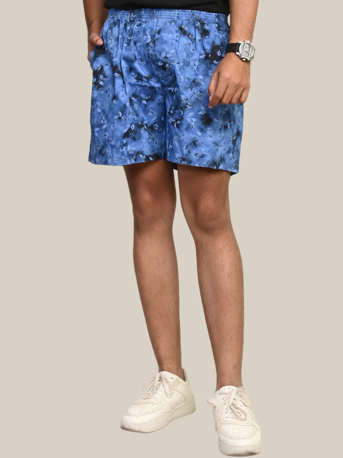 Pack Of 3 Mens Blue, Dark Blue And White Cotton Shorts Combo