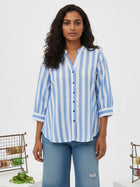 Blue Pleated shoulder Stripe Shirt