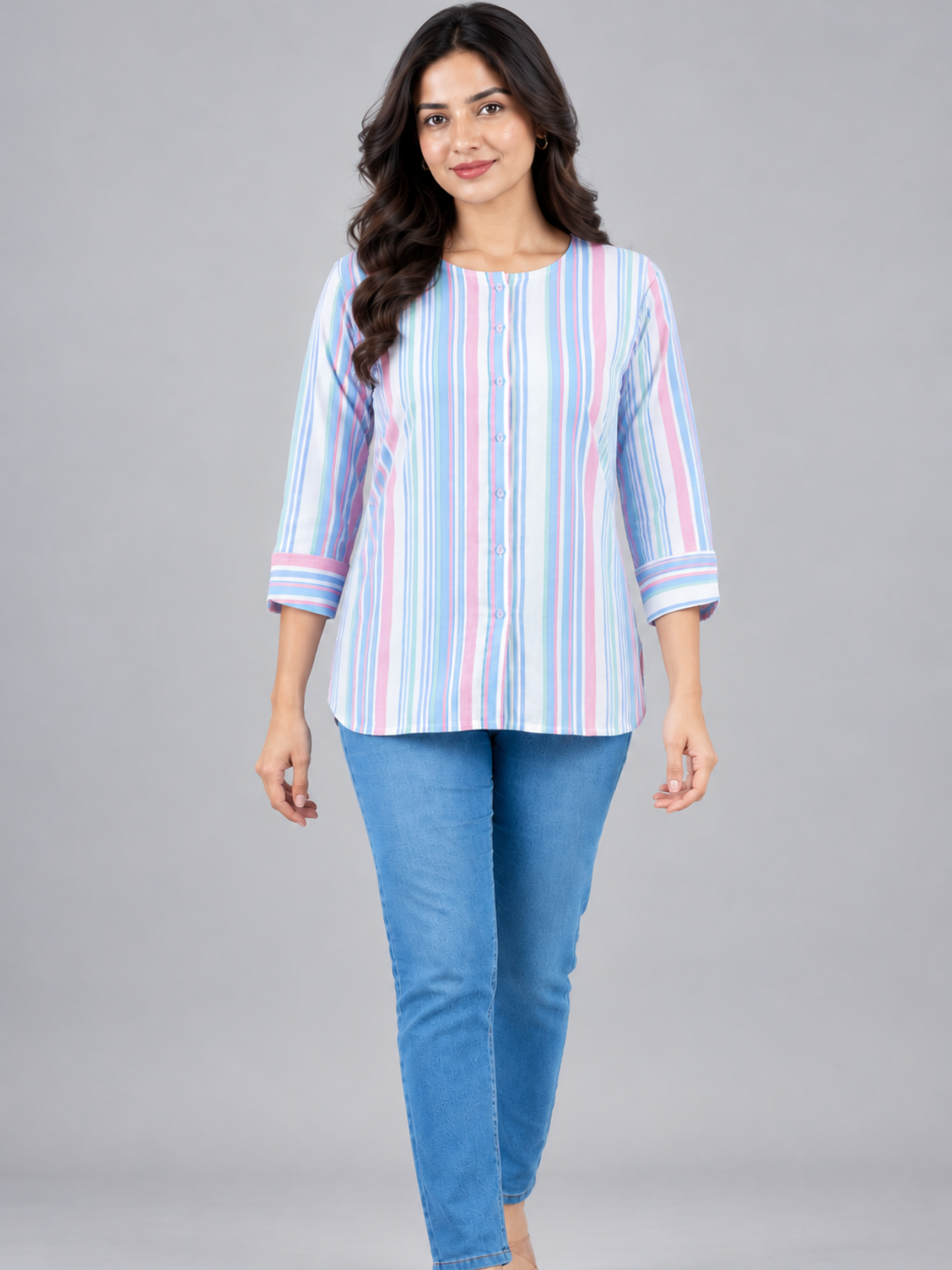 Blue Rainbow Stripe Cotton Shirts