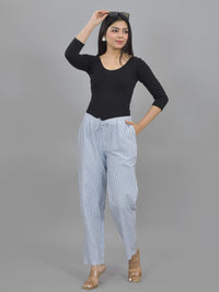 Womens Regular Fit Blue Striped South Cotton Trouser