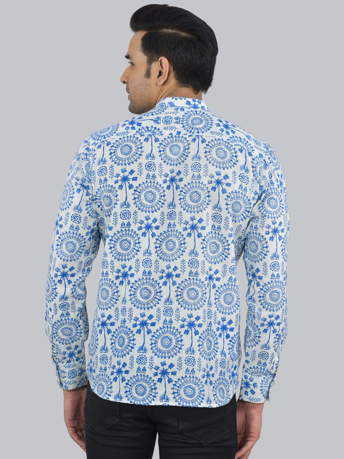 Regular Fit Blue Tribal Printed Cotton Short Kurta
