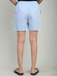 Women Blue Cotton Printed Short