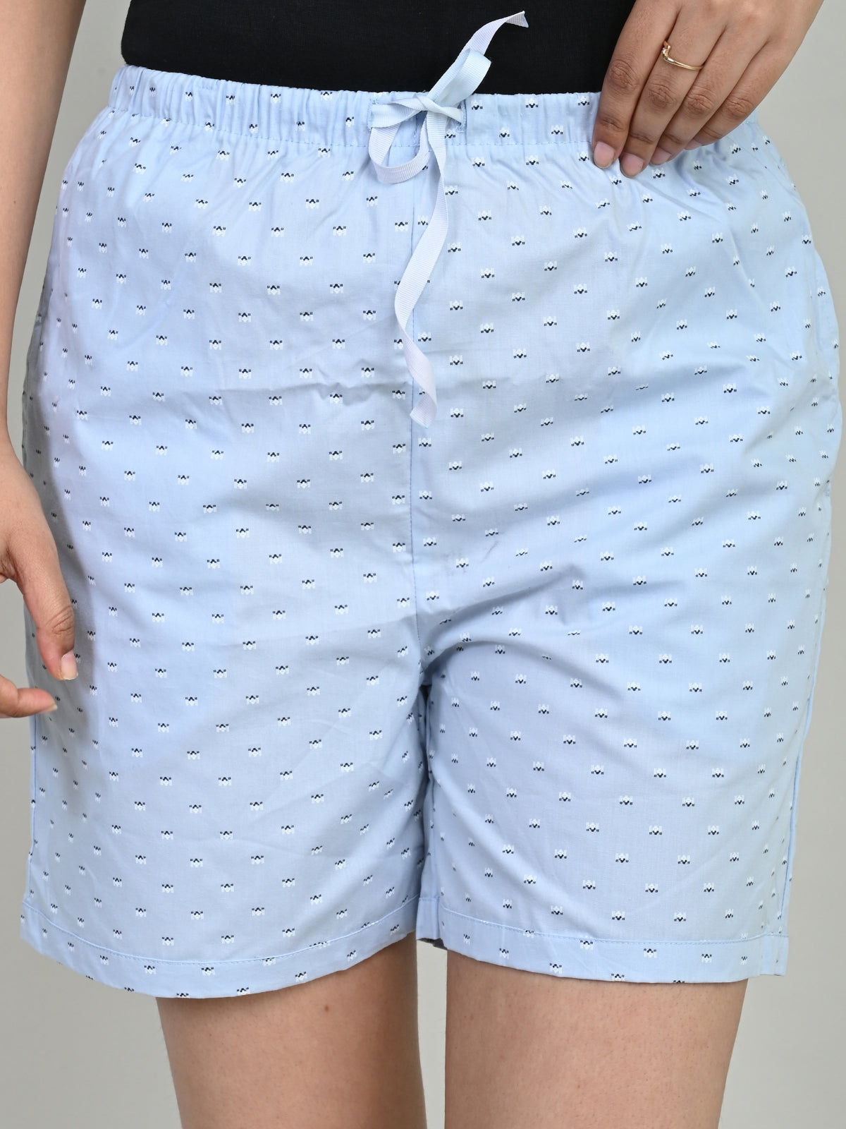 Women Blue Cotton Printed Short