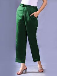 Women Regular Fit Dark Green Rayon Trouser