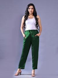 Women Regular Fit Dark Green Rayon Trouser