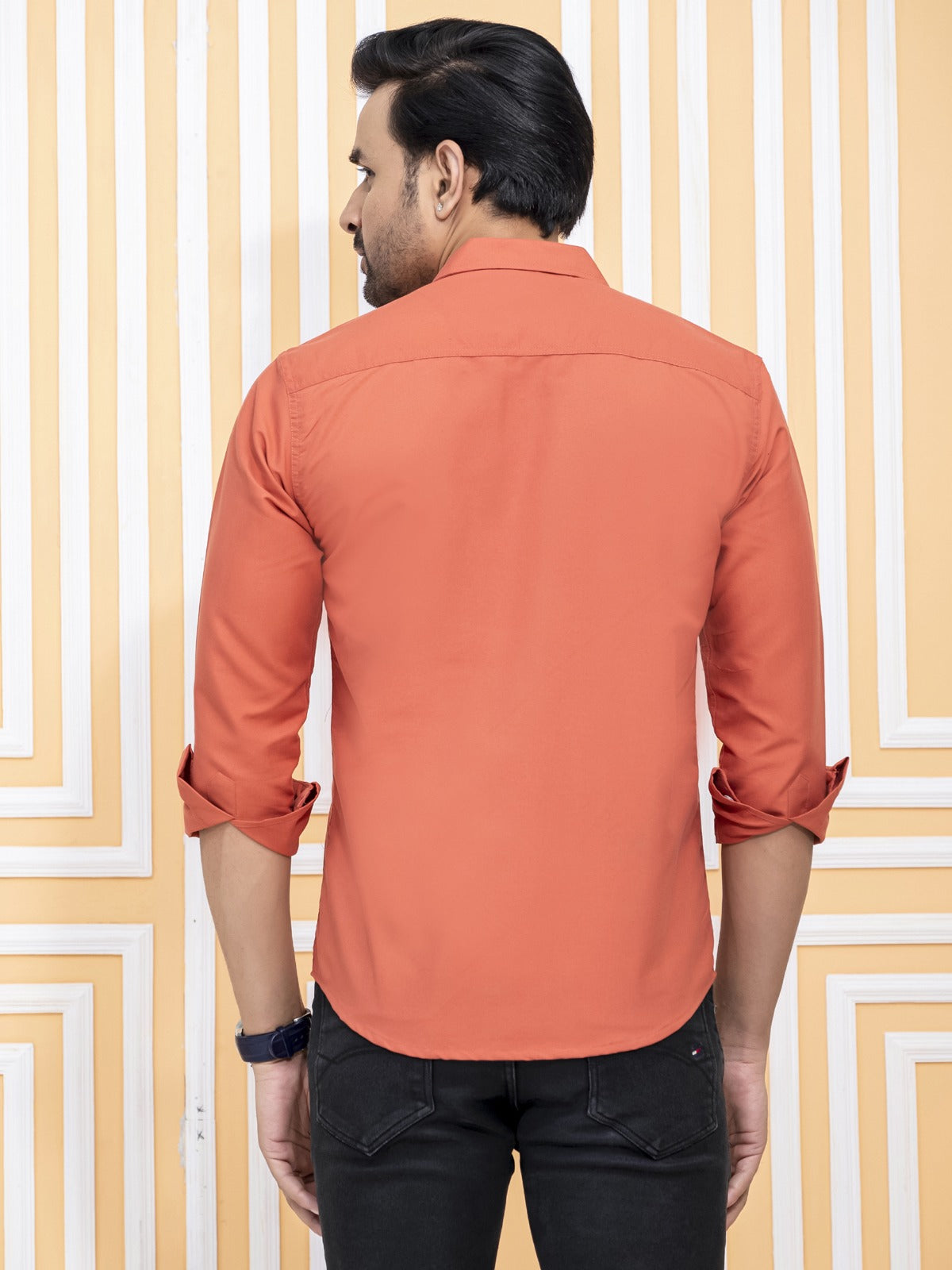 Mens Solid Brickred Full Sleeve Cotton Blend Shirt