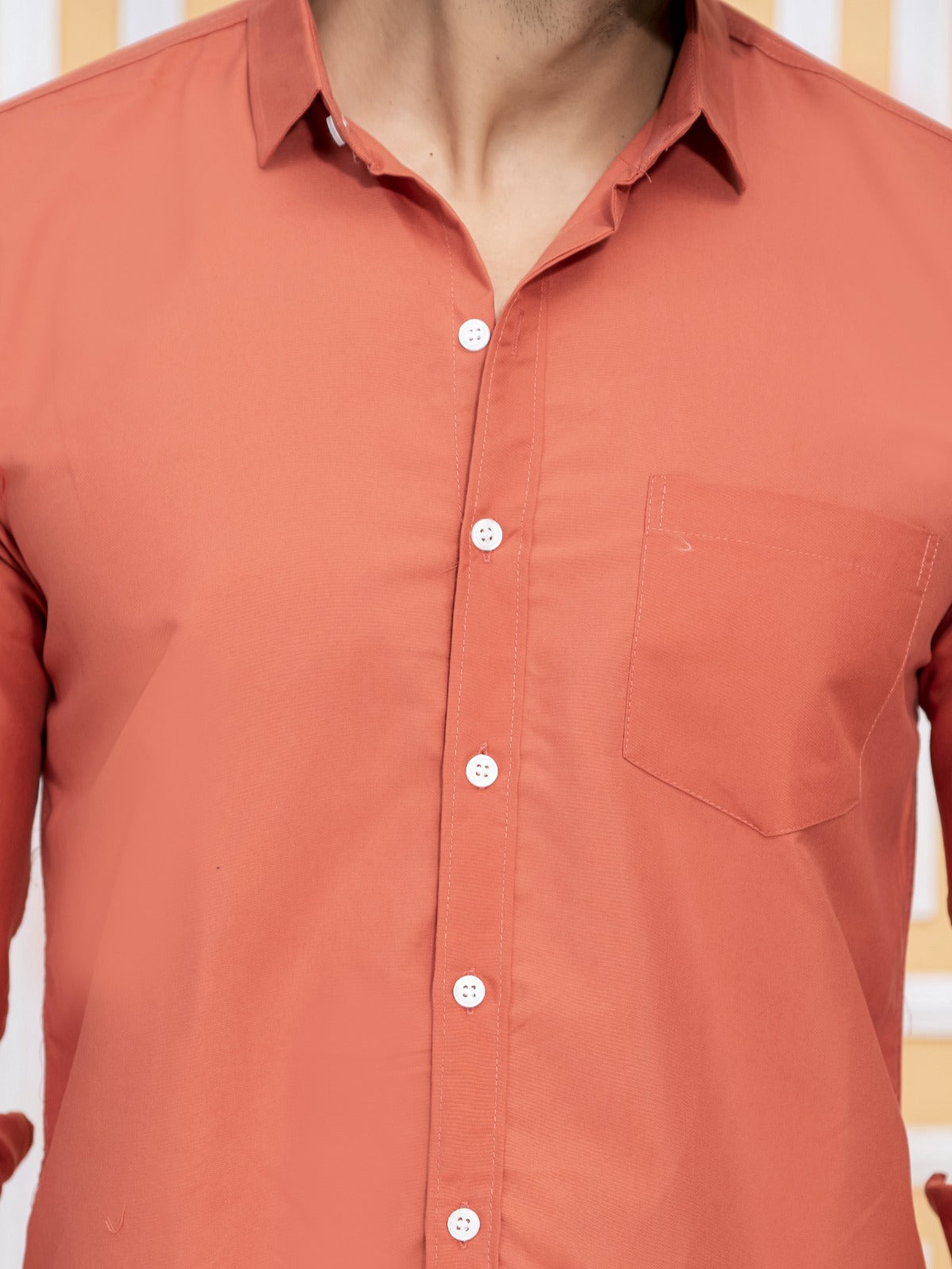 Mens Solid Brickred Full Sleeve Cotton Blend Shirt