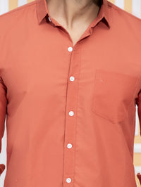 Mens Solid Brickred Full Sleeve Cotton Blend Shirt