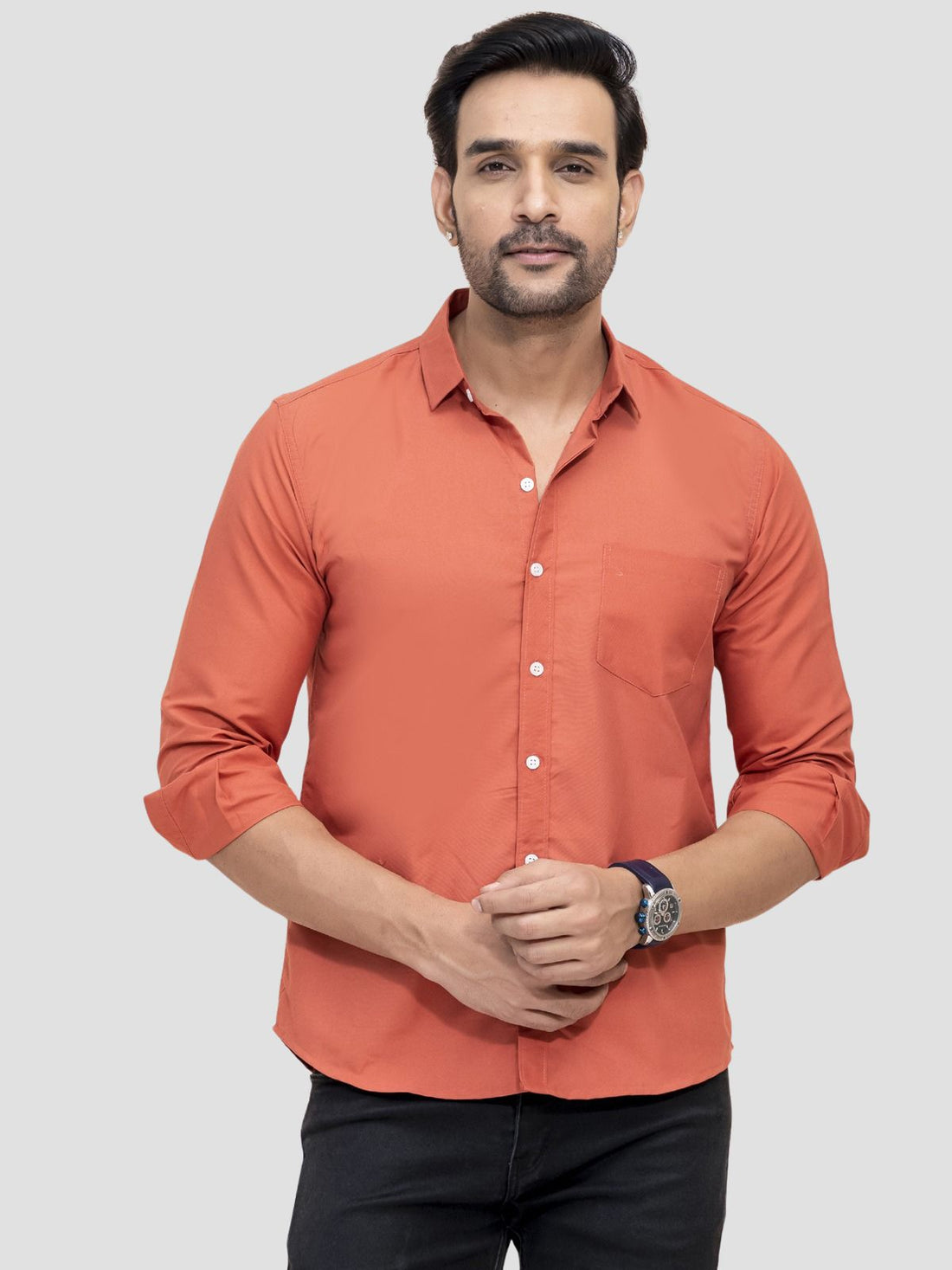 Brick Red and Navy Blue Full Sleeve Shirt
