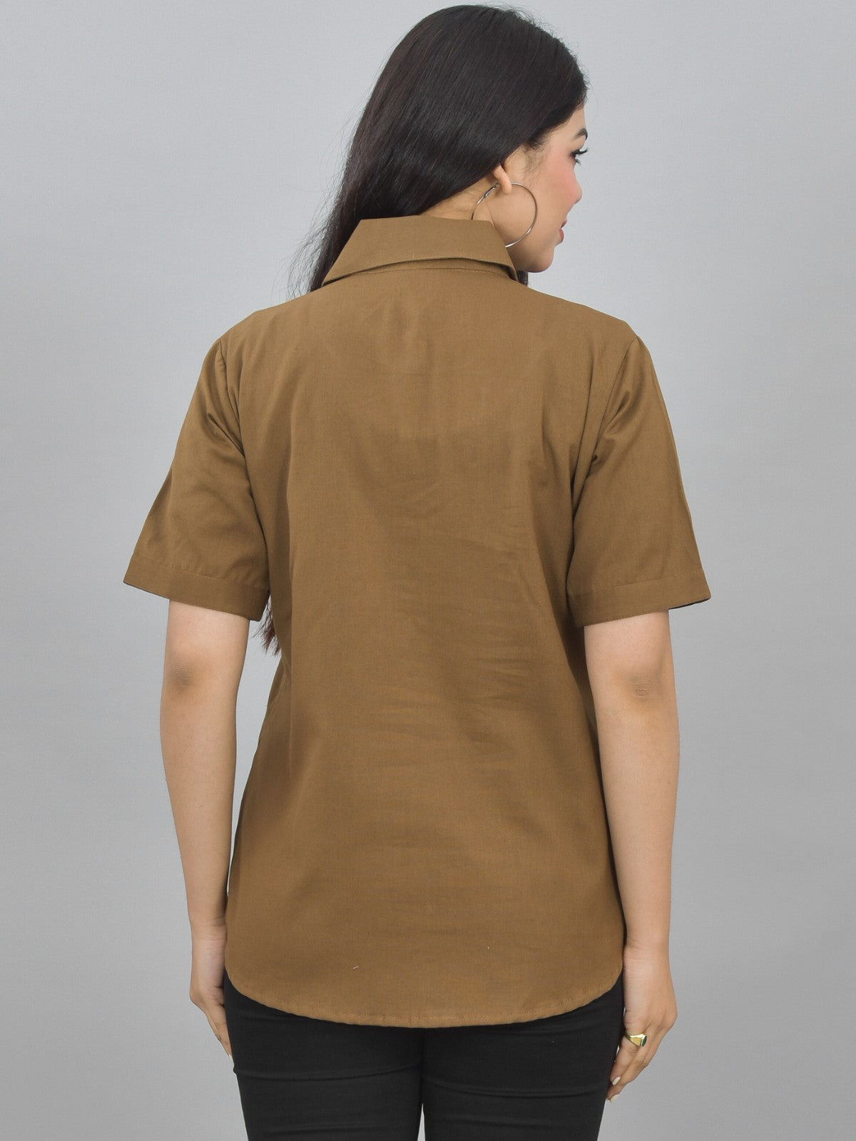 Pack Of 2 Womens Solid Brown And Mustard Half Sleeve Cotton Shirts Combo