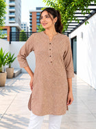 Brown Mini Checks Cotton Short Kurti