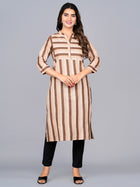 Womens Brown Cotton Stripe Straight Kurta