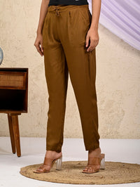 Women Regular Fit Brown Rayon Trouser