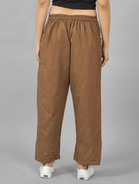 Combo Pack Of Womens White And Brown Side Pocket Straight Cargo Pants