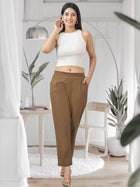 Brown Half Elastic Airy Linen Cotton Pants