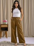 Womens Brown Cotton Wide Leg Pants