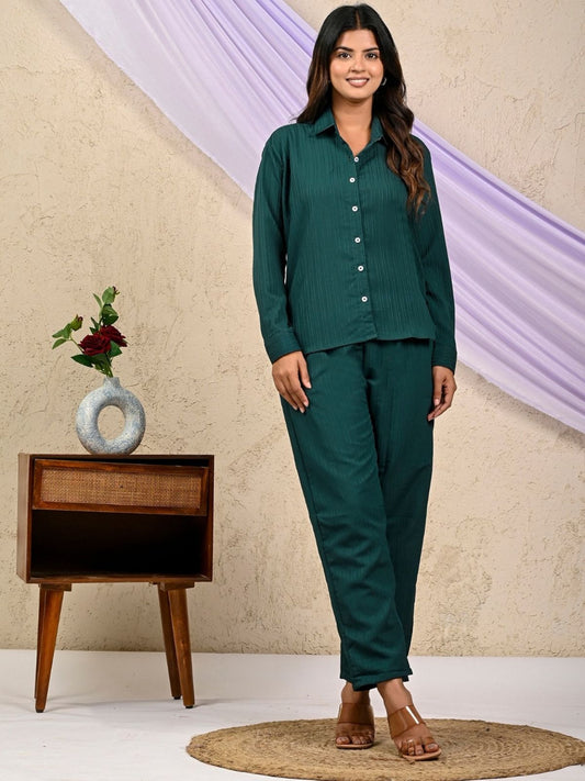 Green Cotton Co-Ord Set For Women