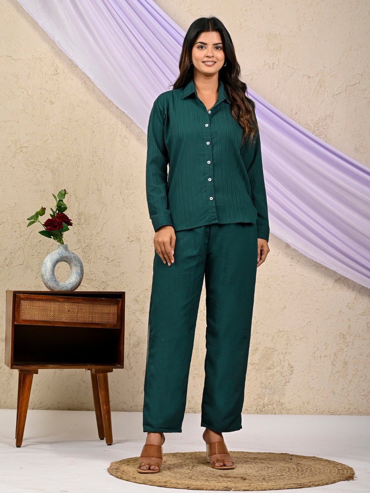 Green Cotton Co-Ord Set For Women