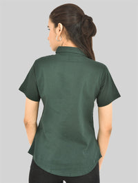 Womens Regular Fit Bottle Green Half Sleeve Cotton Shirt