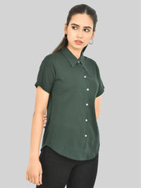 Womens Regular Fit Bottle Green Half Sleeve Cotton Shirt